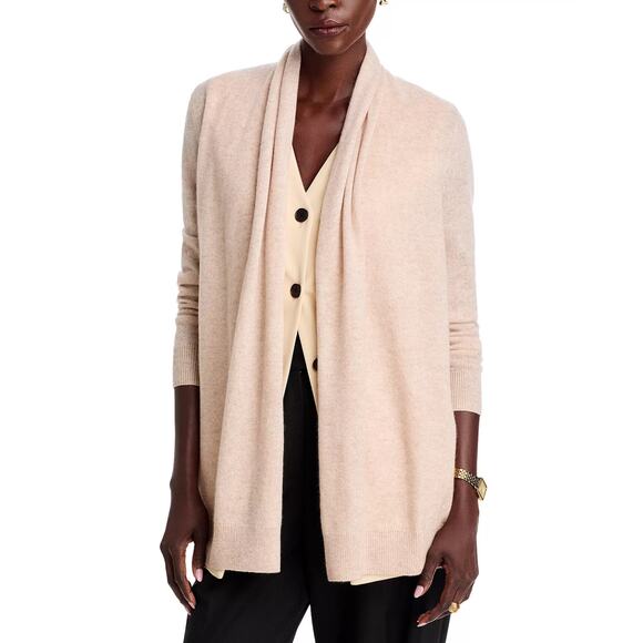 C by Bloomingdale’s Cashmere Open Front Cardigan Women’s Large Oatmeal Cream - Picture 2 of 11